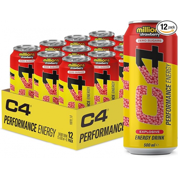 مشروب الطاقة غازي C4 بيرفورمانس بطعم الفراولة من سيلوكور
