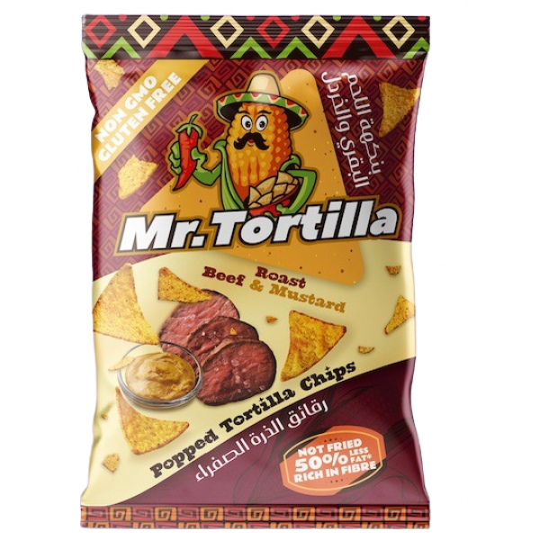 رقائق الذرة الصفراء مستر تورتيلا بنكهة لحم البقر المشوي والخردل من فيف فري