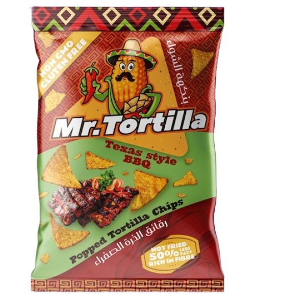 رقائق الذرة الصفراء مستر تورتيلا بنكهة الشواء من فيف فري رقائق الذرة الصفراء مستر تورتيلا بنكهة الشواء من فيف فري